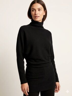 Leith Black Mock Neck Viscose Blend Dolman Batwing Sleeve Sweater Tunic Size S